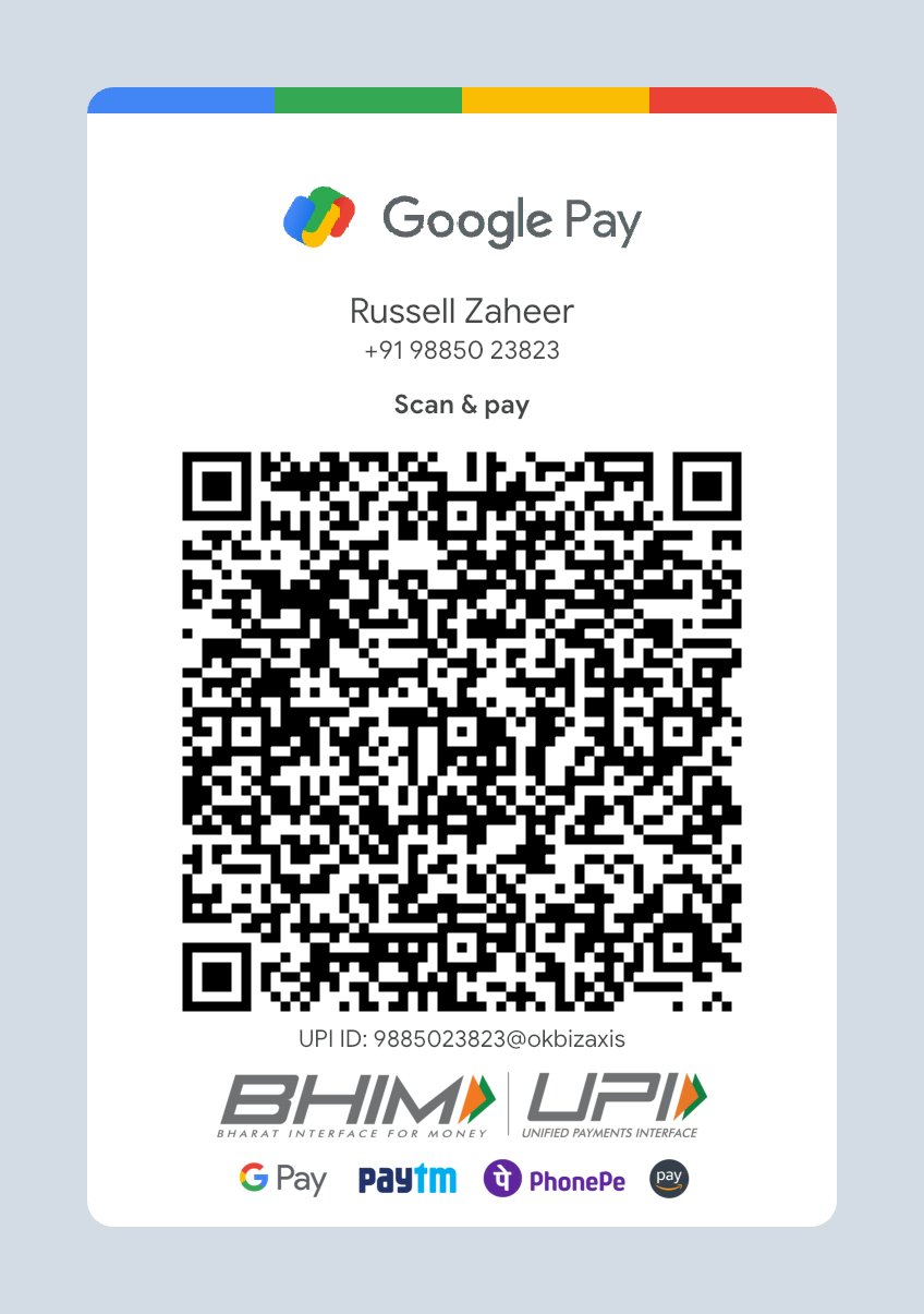 Google Pay QR for Russell Zaheer · ₹1,499